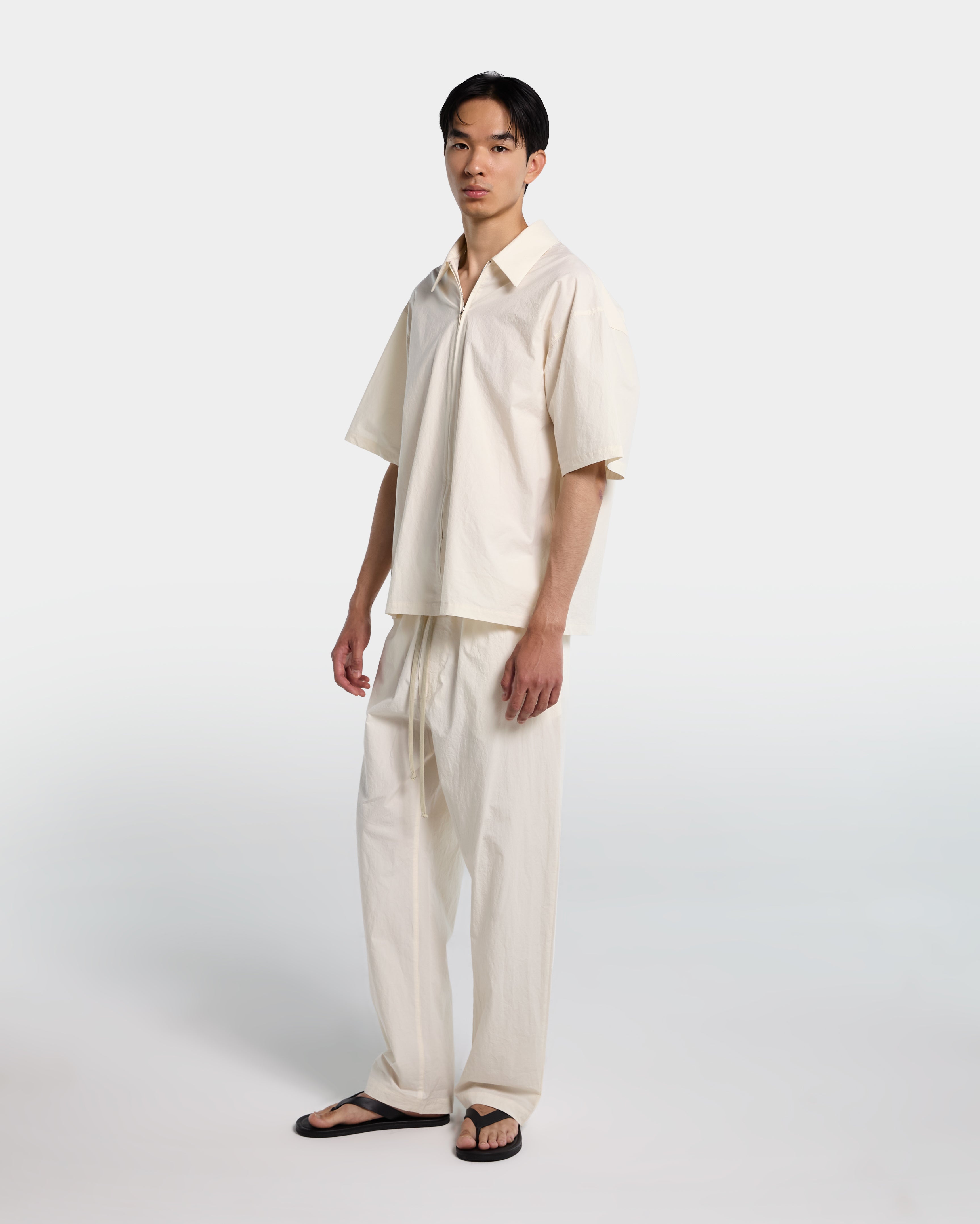 Pantalone loose fit in popeline di cotone panna