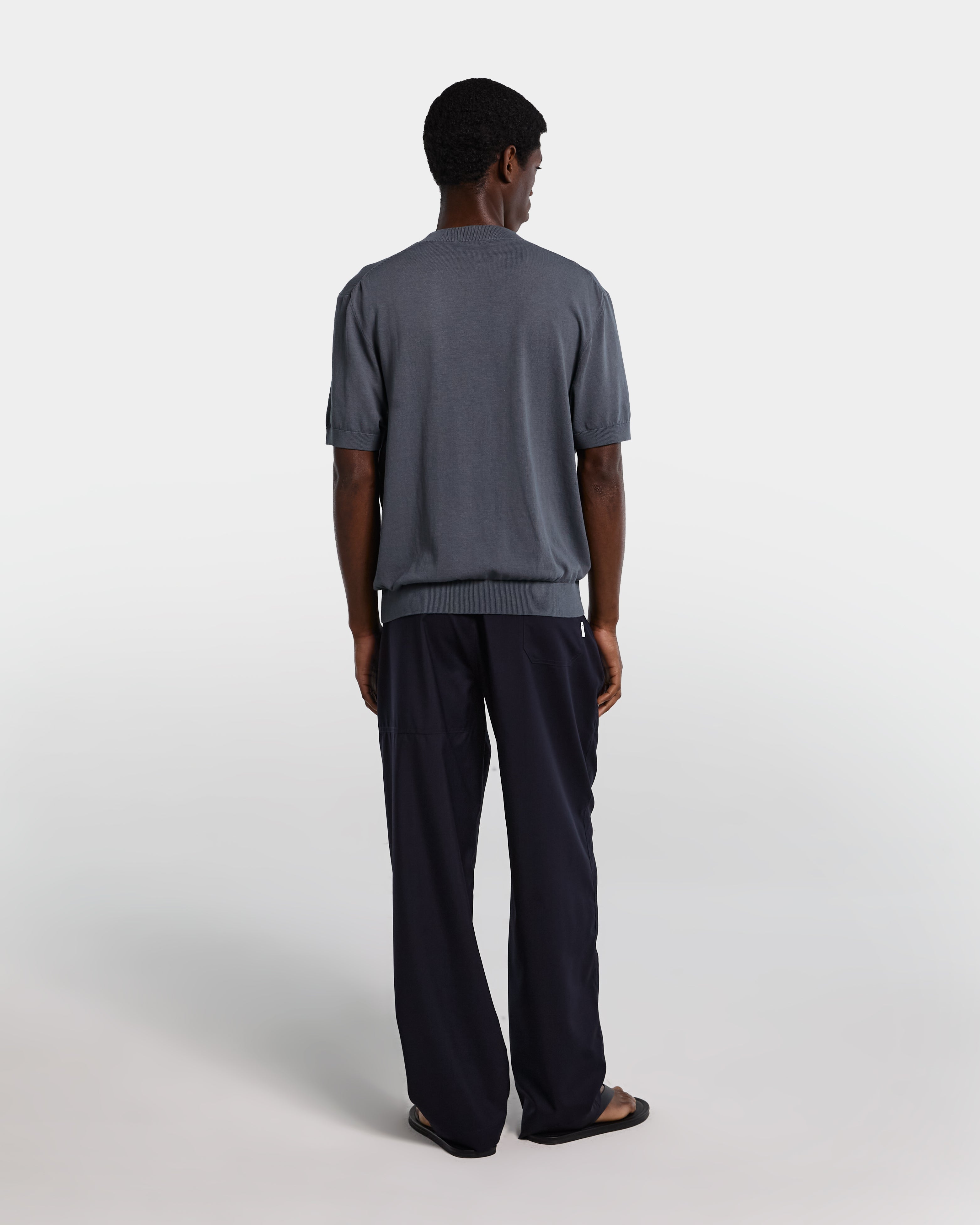 Pantalone in frescolana blu navy con vita regolabile