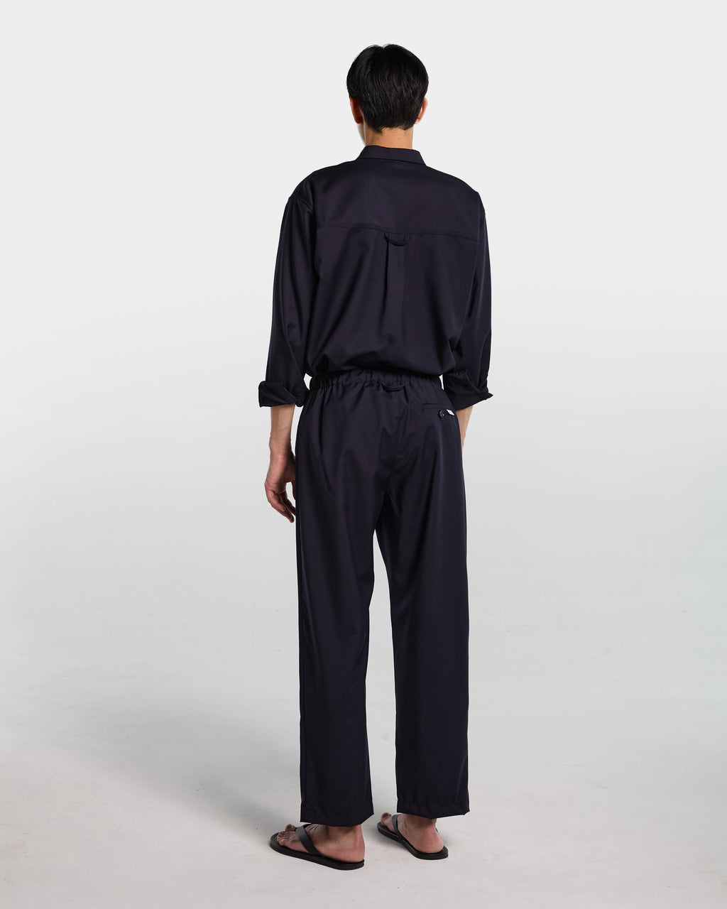 Pantalone loose fit in frescolana blu navy con elastico in vita e coulisse