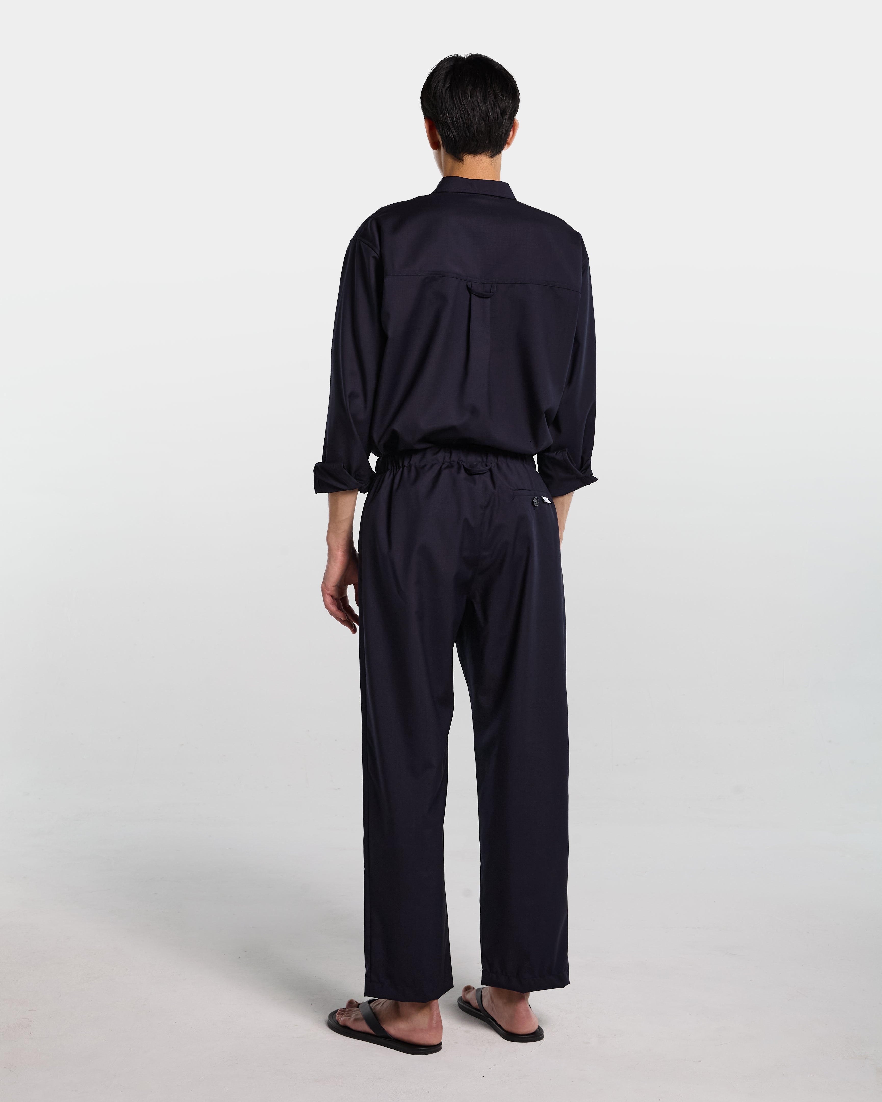 Pantalone loose fit in frescolana blu navy con elastico in vita e coulisse