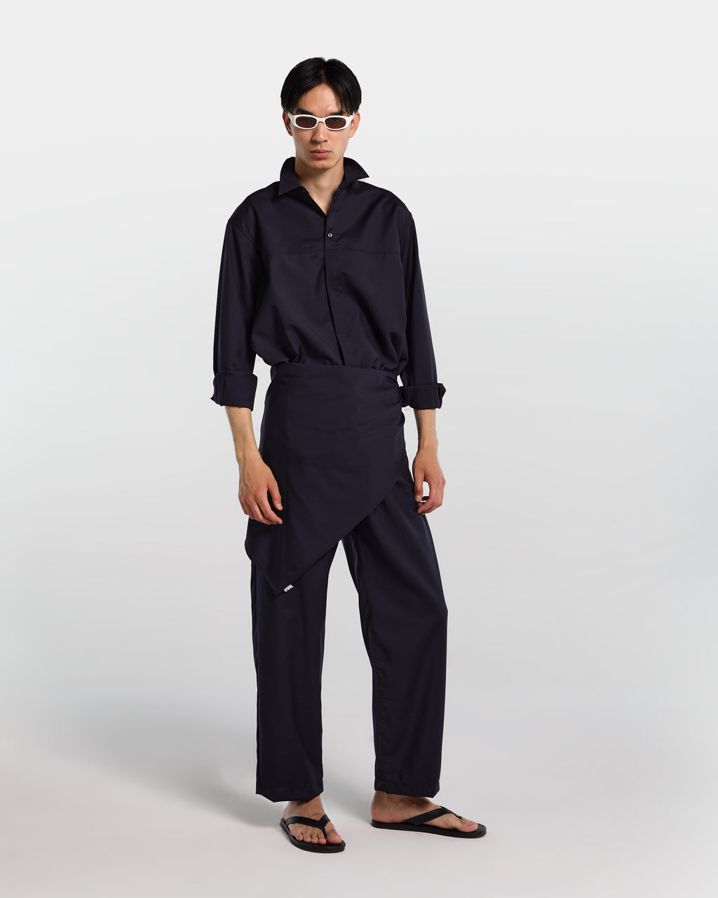 Overshirt in frescolana blu navy con maniche lunghe