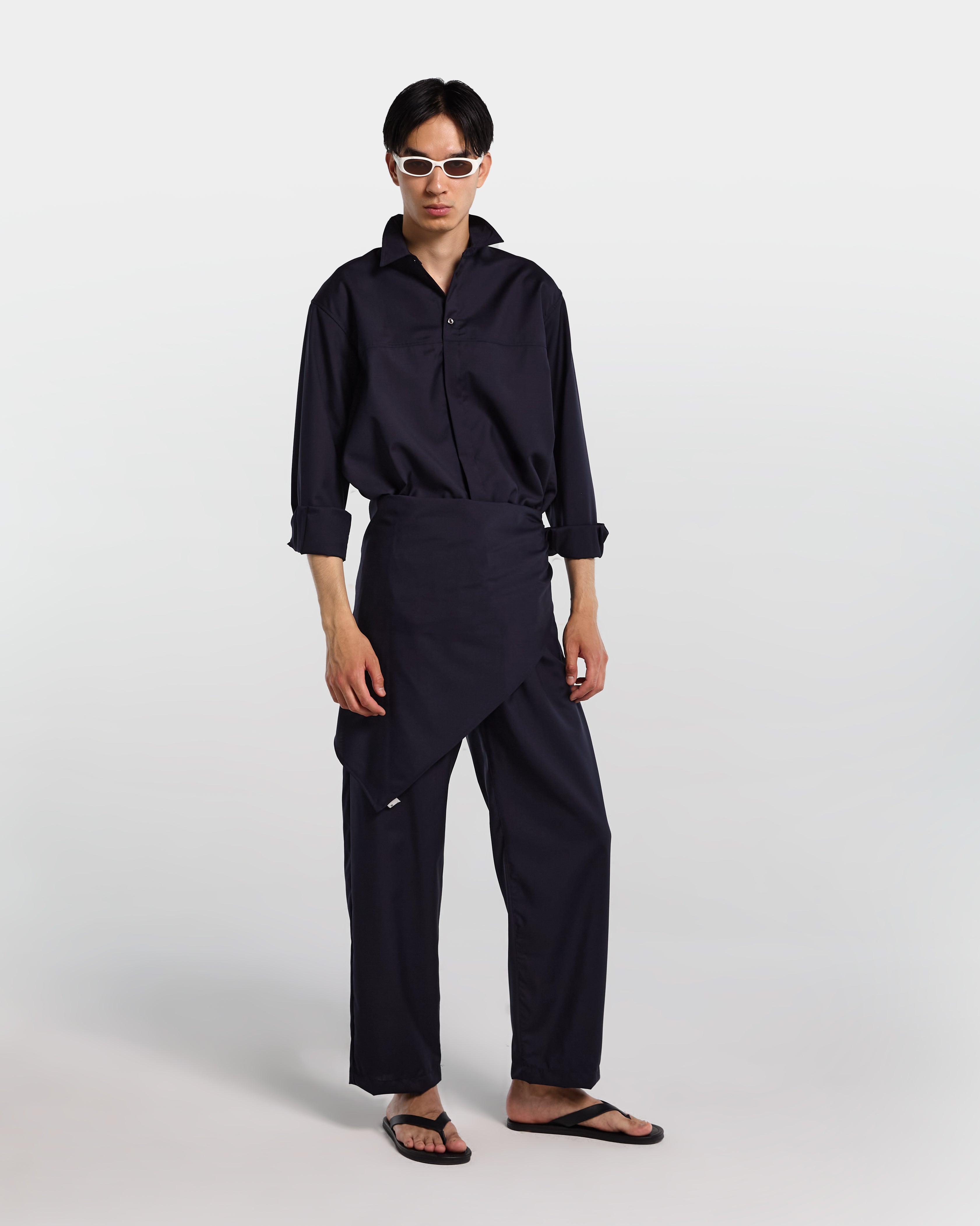 Overshirt in frescolana blu navy con maniche lunghe