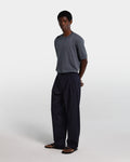 Pantalone in frescolana blu navy con vita regolabile