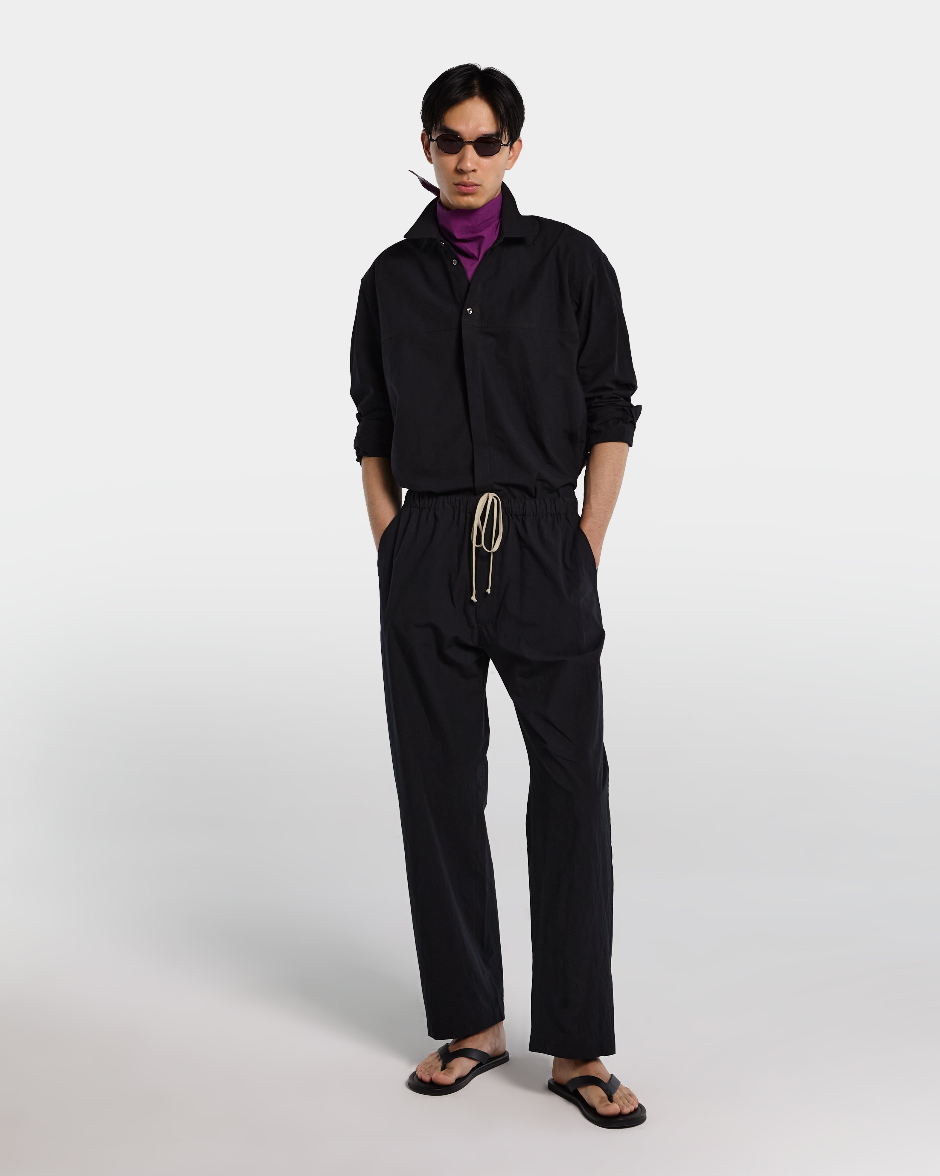 Overshirt nera in popeline di cotone