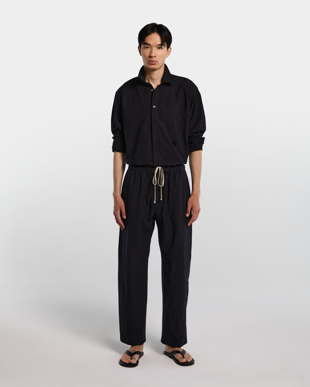 Pantalone loose fit in popeline di cotone nero