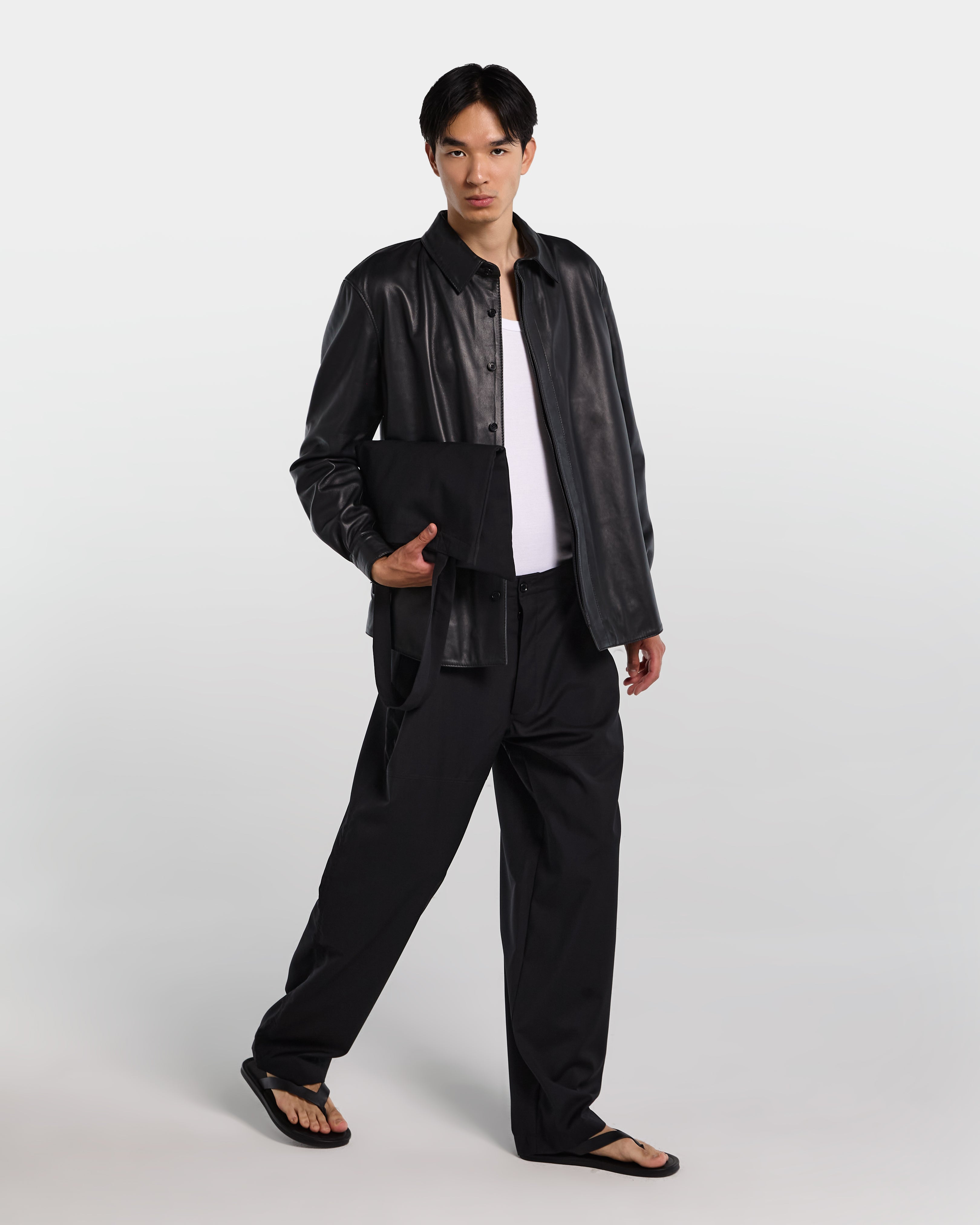 Camicia relaxed fit in pelle nera