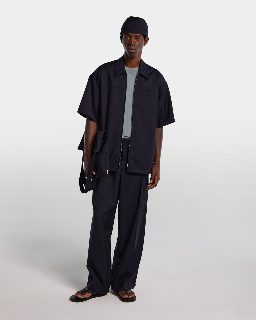 Camicia in frescolana blu navy con zip