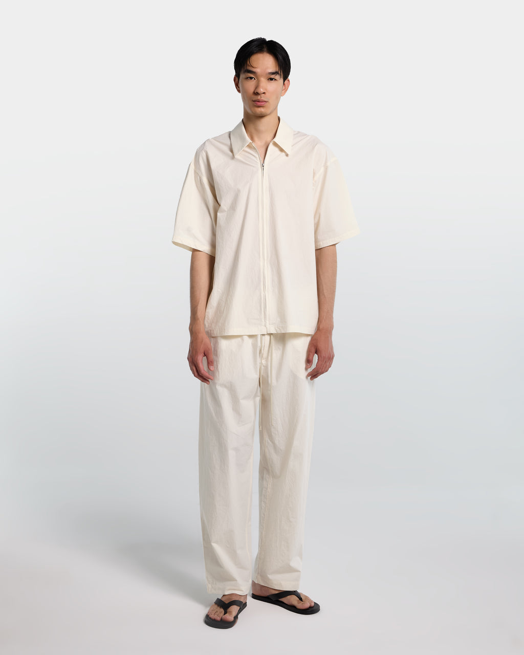 Pantalone loose fit in popeline di cotone panna